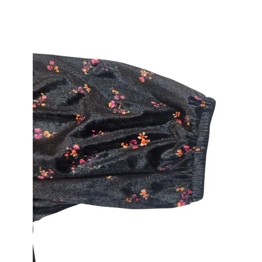 Old Navy Girls XL 14-16 Black Velvet Floral Dress Puff Sleeve Tiered‎